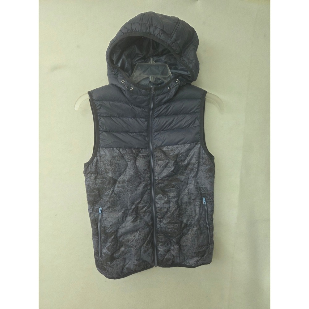 Red Camel Puffer Vest Men Small Gray Black Hooded Packable Down Fill Mixed Media